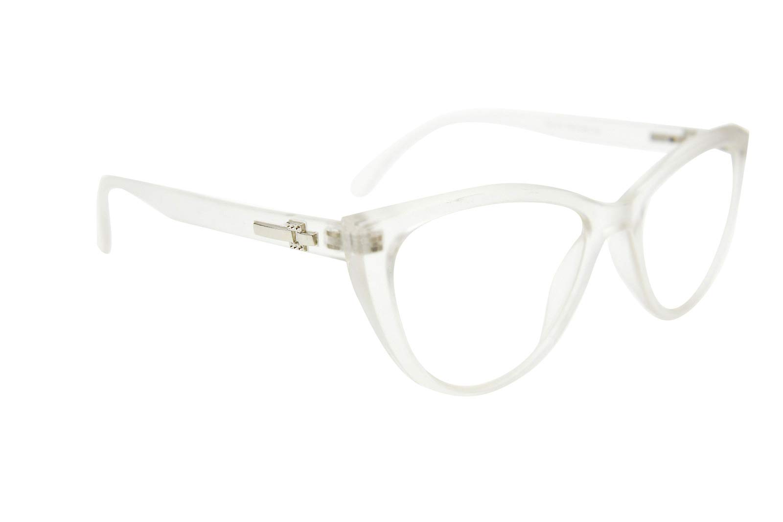 Fads & Fashions Unisex Transparent Cat Eye Reading Glasses Womans Stylish Fashion Chic Bling Retro 1960S Metal Hinges Dx64 (, 2.50, X)