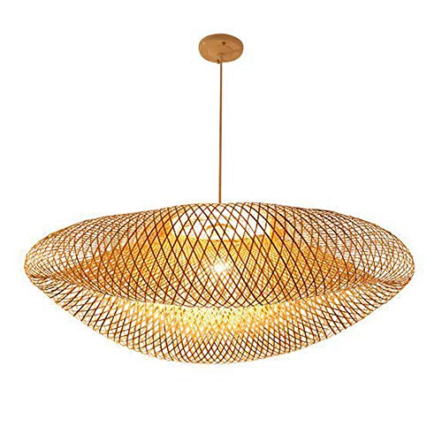 Preisvergleich Produktbild Tropische Bambus Pendelleuchte Korbweide Rattan Kronleuchter handgefertigte Weberei Lampenschirm DIY Teehaus Esszimmer Bar Cafe Hängelampe Vintage rustikale Bambus Single Head Lampe E27