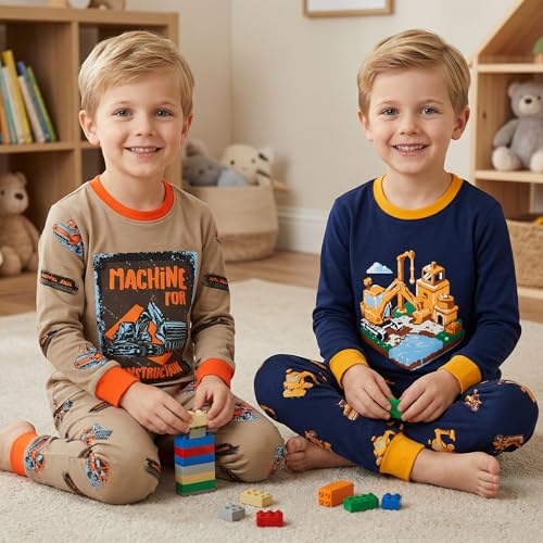 Image of DAUGHTER QUEEN Boys Pajamas 4 Pieces Long Set 100% Cotton Sleepwear Size 18 Months-12 Years