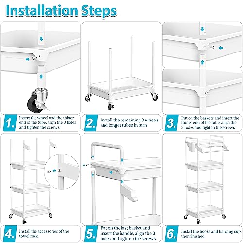Spacekeeper 2SPKUC402W Rolling Storage Cart, 4-Tier Bathroom Organizer Utility Cart Laundry Room Organization Mobile Shelving Unit With Towel Rack thumb #6