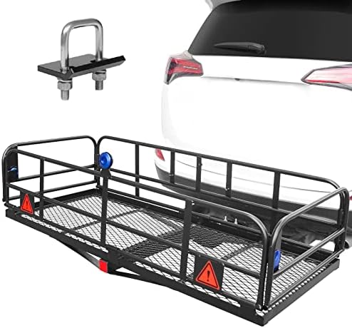 EZOOOOIU 500lbs Trailer Hitch Mount Cargo Carrier, 59''x23.6''x14.3'' Folding Cargo Rack Carrier, Luggage Basket Hitch Rear Cargo Rack Fits 2" Receiver, for SUV Pickup Camping Traveling