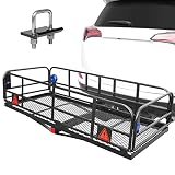 EZOOOOIU 500lbs Trailer Hitch Mount Cargo Carrier, 59''x23.6''x14.3'' Folding Cargo Rack Carrier, Lu