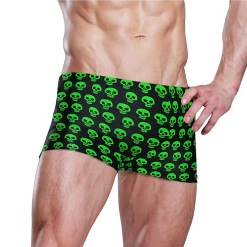 Skull Green Mens Swim Trunk Swimwear Bathing Suit Swim Brief Square Leg Board Short S B04043733
