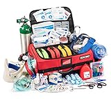 Scherber First Responder Bag | Fully Stocked Ultimate Professional EMT/EMS Trauma Kit | Reflective Bag w/10+ Compartments, Zippered Pockets, Dividers, Oxygen Access & 250+ First Aid Supplies - Red