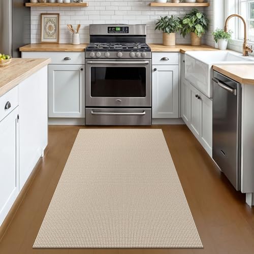 KOZYFLY Rugs for Entryway 3x5 ft Washable Area Rug Non Slip Rubber Backed Entry Rug Woven Indoor Door Mat Cotton Kitchen Rugs Floor Carpet for Entryway, Foyer, Backdoor, Ivory/Khaki