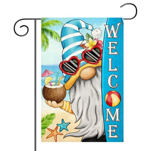 Welcome Summer Gnomes Garden Flag 12x18 Double Sided Vertical Outdoor Flag for Farmhouse Decoration Yard Lawn Garden Banner (Summer Garden Flag)