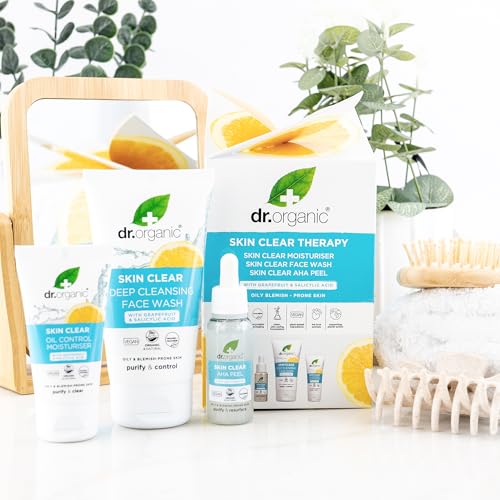 Dr Organic, Skin Clear Therapy Set, Moisturiser, Face Wash & AHA Peel, Oil & Blemish Control, Pore Reducing & Clearer Skin - Image 2