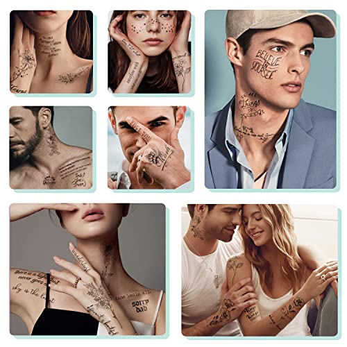 Waterproof Temporary Tattoo - 90 Sheets Realistic Fake Tattoos, 52 Sheets Inspirational Words Tattoo Stickers, 38Sheets Wild Flower Floral Rose Sunflower Bouquet Body Stickers For Adult Women Men Kids #TOP4