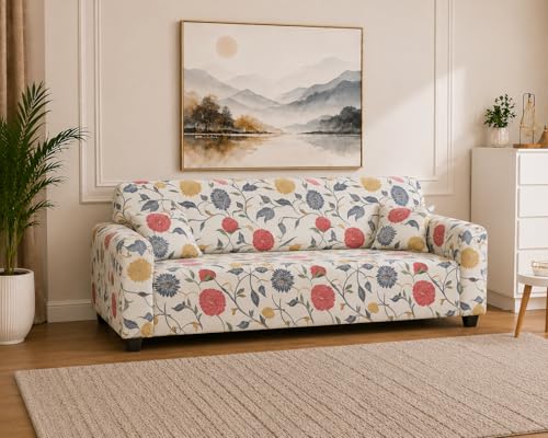 Image of Universal 3 Seater Sofa Cover Fully Covered Stretchable Spandex Non-Slip Elastic Slipcover | Soft Washable Fabric Sofa Protector for Living Room Furniture (Flower Design)