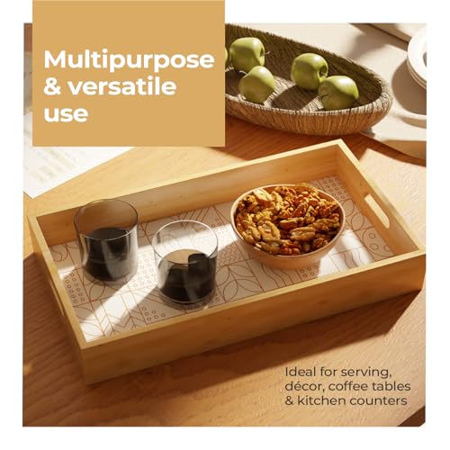 Image of Lifelong Premium Handcrafted Wooden Tray for Serving(16x10inch) Tray Set for Decoration | Kitchen & Dining Organizer | Premium MDF | Large, Medium, Small Multipurpose Tray | Enamel Coated Waterproof