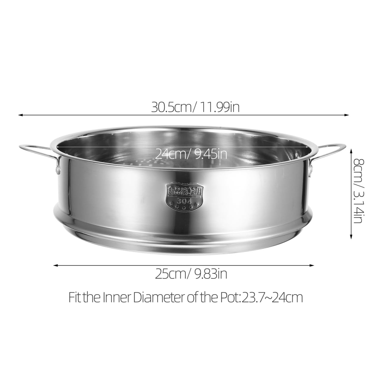 ULTECHNOVO Cestino a vapore in acciaio inox 304, inserto per cottura a vapore, 24 cm, con manico, accessori da cucina per famiglia e ristorazione