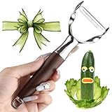 AUDAMI Premium Vegetable Peeler - Stainless Steel Serrated Y Potatoe Peeler for Veggie, Carrots, Apples - Ultra Sharp Swivel Blade Fruit Peeler with Ergonomic Natural Wood Handle