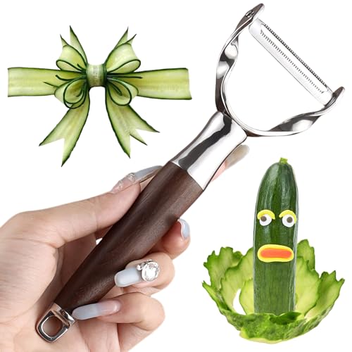 Premium Vegetable Peeler for Kitchen- Stainless Steel Serrated Y Potatoe Peeler for Veggie, Carrots, Apples - Ultra Sharp Swivel Blade Fruit Peeler with Ergonomic Natural Wood Handle