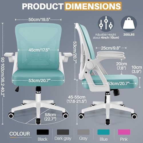 Image of FelixKing Office Chair - Ergonomic Desk Chair Breathable Mesh Task with Wheels and Lumbar Support Home Desk Office Chairs with Flip up Armrest Rolling Swivel for Home Computer Blue