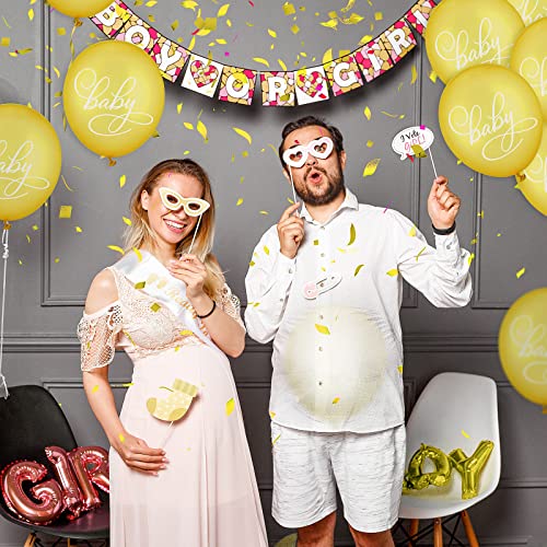 Image of Roowest 51 Pcs Tie Your Shoe Baby Shower Game Sign Wooden Sign Greenery Gift Sets Gender Reveal Party Favors 50 Balloons Latex Balloons for Game Wedding Supplies(Yellow,Bee)