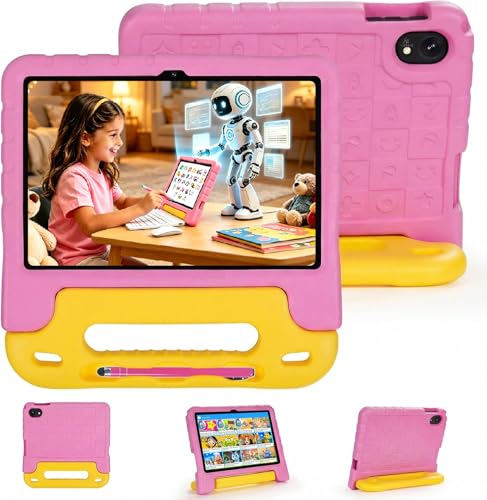 SUMTAB Tablette Tactile Enfant 10' HD, Android 15 Tablette pour Enfants, 30 Go RAM + 128 Go ROM (Extensible 2 to), 5G Wi-FI 6, processeur Octa-Core, Batterie 8000 mAh, Stylet Inclus – Rose