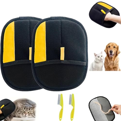 Pet Hair Remover Glove, Electrostatic Pet Hair Removal Gloves, Reusable Double Sided Electrostatic Gloves Pet Hair Remover for Dogs & Cats, for Couch, Furniture, Carpet, Car Seat (A-2PCS)