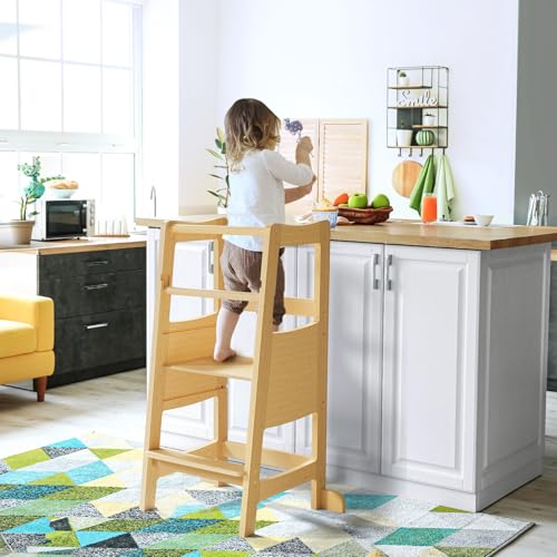 Toddler-Standing-Tower-Toddler-Step-Stool-with-Safety-Rail-3-Heights-Adjustable-Learning-Standing-Stool-Wide-Platform-Design-Toddler-Step-Stool-Toddler-Standing-Step-Stool-for-Kids Toddler Standing Tower Toddler Step Stool with Safety Rail 3 Heights Adjustable Learning Standing Stool Wide Platform Design Toddler Step Stool Toddler Standing Step Stool for Kids