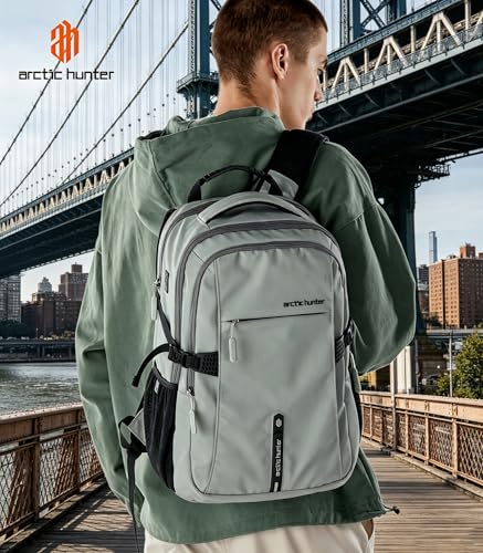 Image of Arctic Hunter Lightweight Laptop Backpack 15.6 inch Shock-Resistant Compartment 7-Pocket Organized Design USB Charging Port Water-Resistant 30L Travel Daypack with YKK Zippers (Grey)