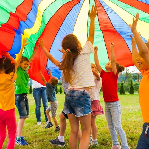 Image of Fitfix Kids Play Parachute 4 feet to 24 feet with Handles and Carry Bag for Cooperative Play and for Upper-Body Strength (30 Ft)