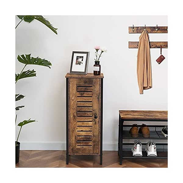 HOOBRO Storage Cabinet, Bathroom Floor Standing Cabinet, Small Sideboard, Tall Side Cabinet, Kitchen Cupboard with Door, Adjustable Shelves, for Living Room, Hallway, Bedroom, Rustic Brown EBF17CW01 - Image 6