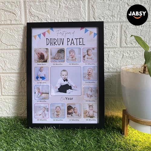Image of 12 months baby photo frame | 01st Birthday Photo Frame | One Year of Birthday Photo Frame | Personalized 12 Images With Texts | Best Gift (BABY 12 MONTH)
