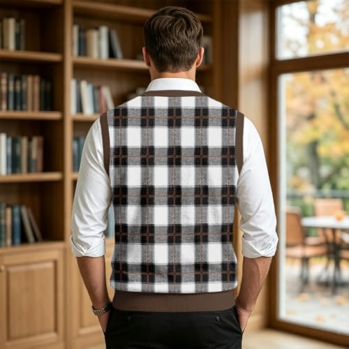 Christmas Sweater Vest Men V Neck Plaid Knit Lightweight Pullover Sweater - image 3