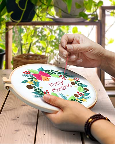 Image of TINDTOP Christmas Embroidery Kit for Adult, 3 Sets Embroidery Stitch Practice kit Include Embroidery Cloth Hoops Threads for Craft Lover Hand Stitch | 3 Sets Include Embroidery Cloth Hoops Threads for Craft Lover Hand Stitch