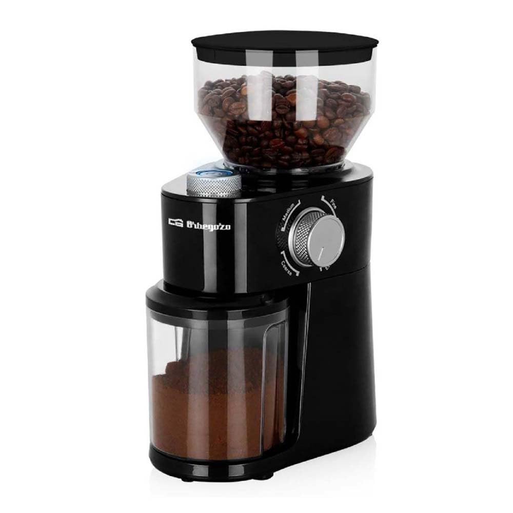 Orbegozo MO 3400 – Molinillo de café, 2-12 tazas, sistema de muelas, capacidad tolva 240 g, capacidad depósito 95 g, libre de BPA, 200 W