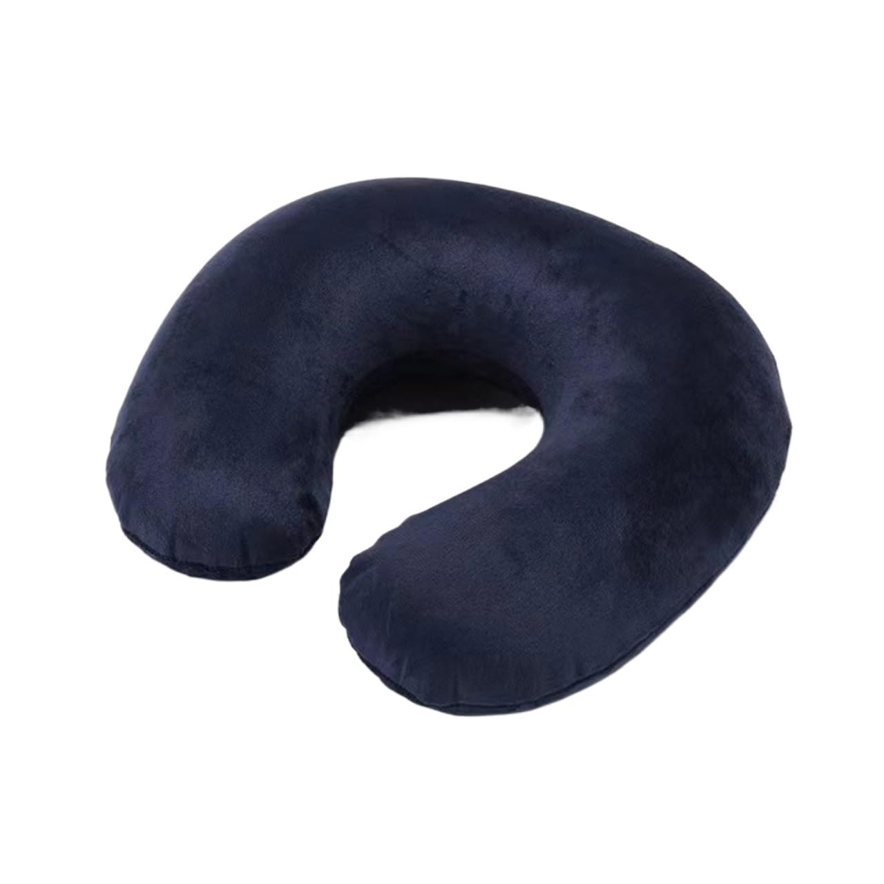 Cojín de lactancia suave en forma de U, almohada de viaje for coche, avión, oficina, almohada inflable for el cuello, funda corta de felpa, soporte de PVC for reposacabezas.(Black)