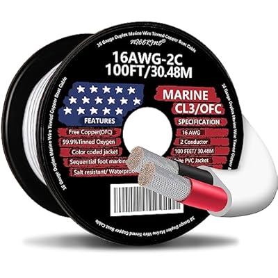 16 Gauge Duplex Marine Wire Tinned Copper Boat Cable, 100ft 16 AWG Standard USA OFC Oxygen Free Copper Wire for Outdoors/Automotive/Boat/Speakers/Solar/RV/Camper/Trailer