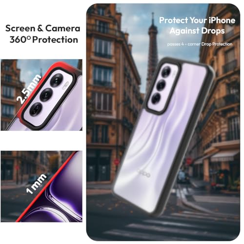 Image of KAPAVER Hybrid Clear Back Cover Case for Oppo Reno 12 Pro | Protective Shockproof Cleare Hard PC Soft Flexible Black TPU Cover
