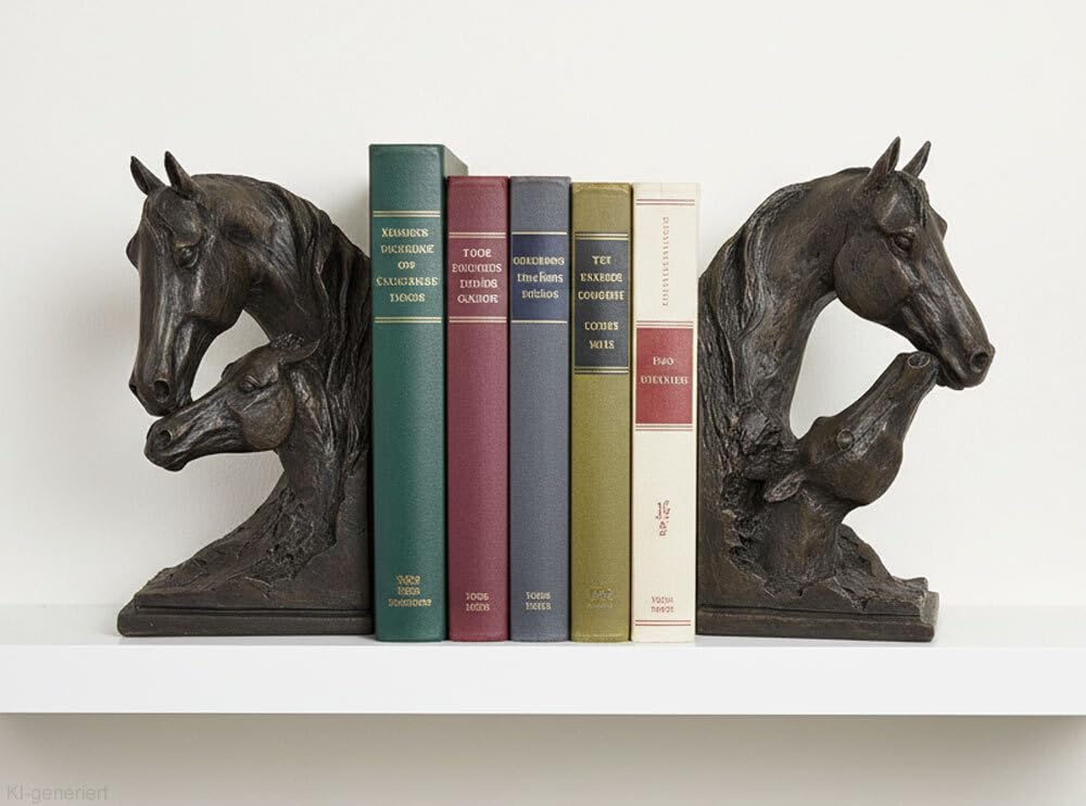 Buchstütze Pferd mit Fohlen 2 Stück Buchständer Kunstguss Antik-Stil