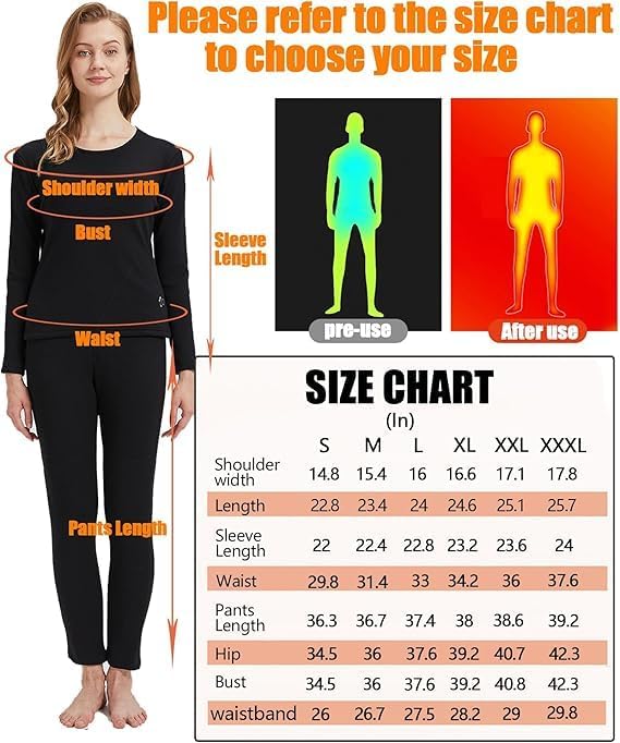 Women's Heated Thermal Underwear Set, Women's Winter Outdoor Sports Underwear with 16 Heating Zones, Electric Heated - Image 7