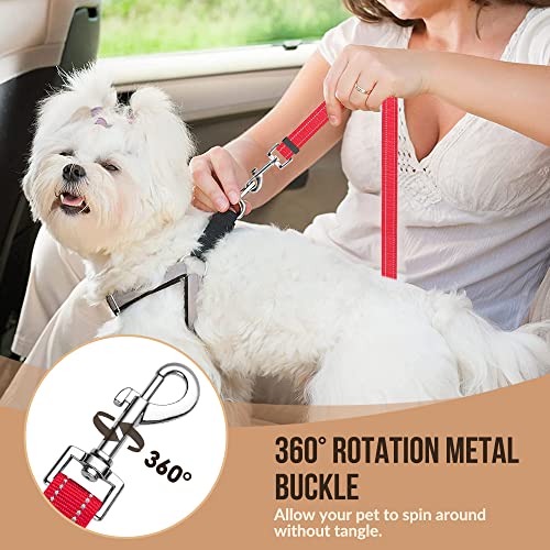 Image of SlowTon Dog Seat Belt for Car, 2 Pack Dog Car Harness Seatbelt with Bungee | 2 in 1 Pet Car Leash Headrest Restraint & Dog Safety Tether Clip, Adjustable with Elastic Buffer, Reflective, Red S