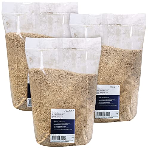 Carlo Milano Gewürz-Räucherspane: Räuchermehl zum Aromatisieren von Grillgut, 100% Hickoryholz, 3X 1 kg (Räucher-Späne, Räucherwerk aus Holzspan, Backofen)