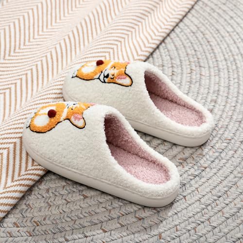 Allbestop Chaussons Femme Chauds et Confortables pour l'automne et l'hiver avec Semelle antidérapante Motifs Mignons de Corgi(Blanc,39) – vue 6