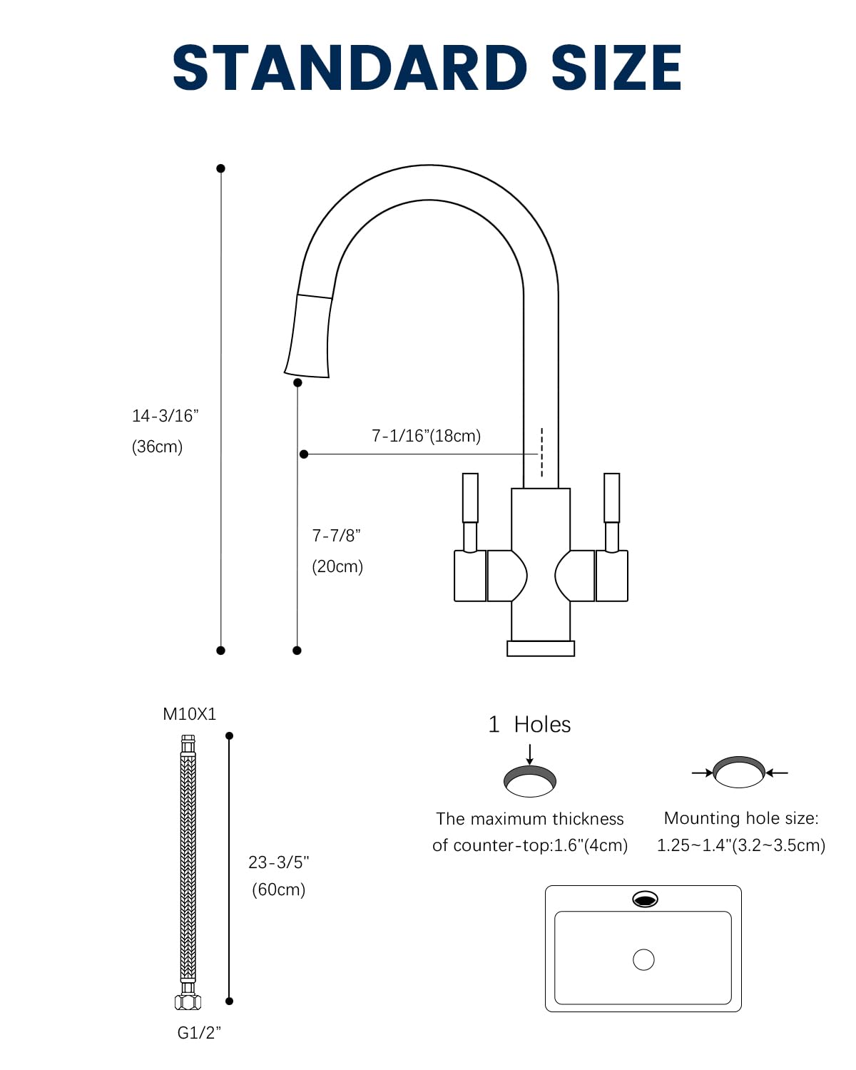 APPASO Grifo de cocina de doble palanca, mangueras certificadas WRAS, 2 asas, monobloc, 1 agujero con pulverizador extraíble, cabezal de pulverización de acero inoxidable S304, grifo de cocina