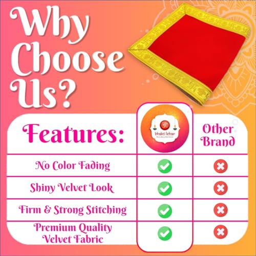 Image of Bhakti Lehar (10 x 30 Inch) Plain Red Velvet Pooja Aasan for God Idol /Chowki Aasan Kapda Cloth for Temple Shelf Home Mandir, Ganesh Baithak and God Idol Sitting - Pack of 2