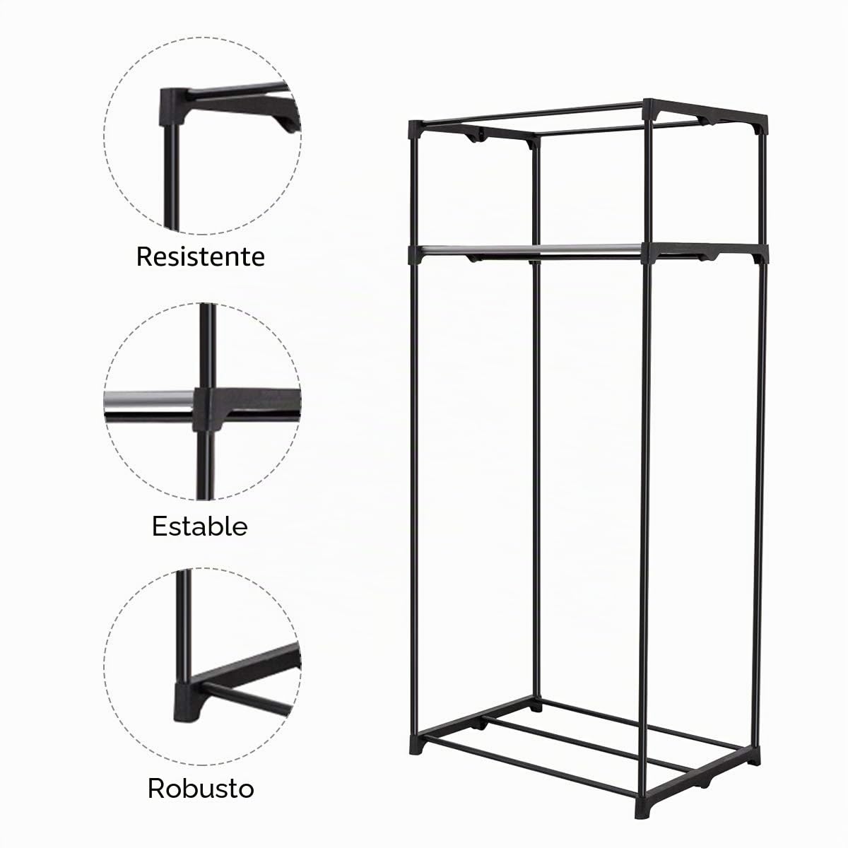GOPLUS Armario de Tela Plegable con Cremallera, Organizador de Ropa de Textil Tela Portátil, Armario Ropero Pequeño con Barra de Colgar, para Dormitorio, Pasillo, Sala, 170 x 75 x 50 cm (Gris)