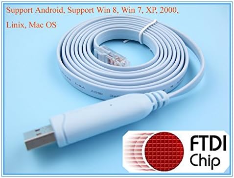 USB Rs232 to Rj45 Cable, USB Rs232 Rj45 1.8m (6ft) Blue Cisco Console Cable Support Windows 8, 7, Vista, Mac, Linux