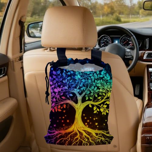 Multicolor Tree Car Garbage Bag, Small Car Trash Bag Hanging Back of Seat,Drawstring Car Trash Bag with Adjustable Buckle,Car Accessories for Camping Travelling