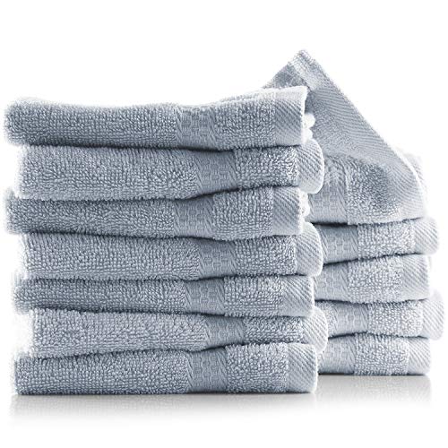 Image of Hearth & Harbor Washcloths 12 Pack - 100% Cotton Washcloth for Body and face, High Absorbent and Soft 13 inchx13 inch Body Wash Cloth, Quick Dry - Ice Blue Washcloths