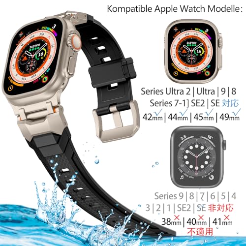 SEURE Strap Compatible with Apple Watch Ultra3/2/1,Series 11/10 46mm,9/8/7 45mm,Series SE2/6/SE/5/4 44mm,Series 3/2/1 42mm with Metal Connector,Soft Rubber Sports Bracelets Replacement for Men Black T - Image 3