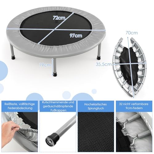 FANTASK φ97 cm, mini trampolino da fitness, pieghevole, portata fino a 150 kg