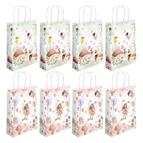 16 Pcs Floral Fairy Favor Bags with Handles Bags Floral Fairy Party Bags Paper Fairy Goodie for Party Decoration Supplies (flower-16, 16)