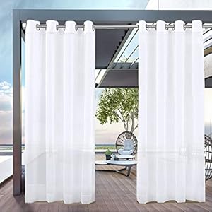 PRAVIVE Durchsichtiger Vorhang für den Außenbereich, elegante Voile-Vorhänge, vertikale Vorhänge, Sichtschutz mit Licht für Party/Garten/Landhaus, mit Raffhalter, 137,2 x 243,8 cm, Weiß, 1 Stück
