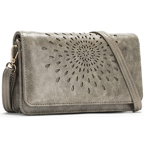 APHISON Multi-Function Small Crossbody Bags For Women,Cell Phone Shoulder Bag,Clutch Purse,RFID Wristlet Wallet,Card Holder Gray