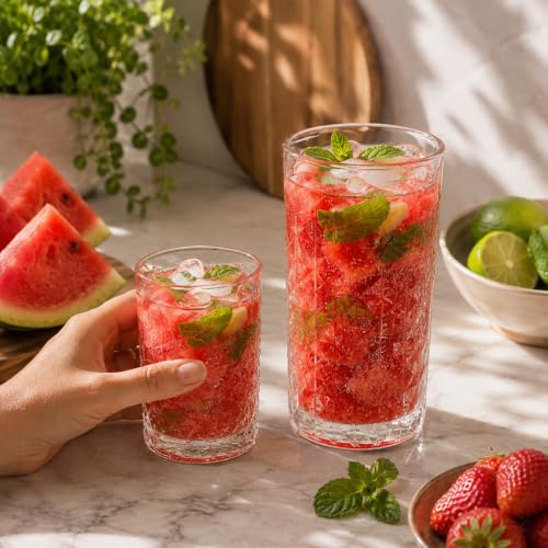Image of bellemax 270 ML & 330 ML Juice & Whisky Glasses | 6 Pcs Juice Glasses + 6 Pcs Tall Glasses | Premium Drinking Tumbler Glass for Water, Juice Set of 12