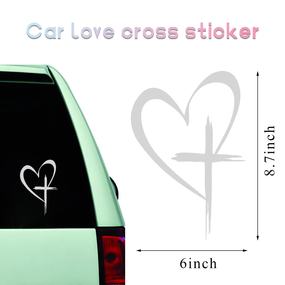DXNQ Adesivo a forma di croce, 22 x 15 cm, impermeabile, in vinile, con cuore, croce, decalcomania per paraurti auto, finestre, pareti, computer portatili, accessori per auto (argento)